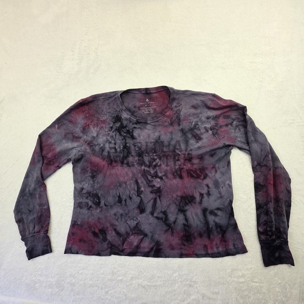 Spiritual Gangster Tie Dye Long Sleeve Top XS Gray Purple Graphic Yoga Boho Athl